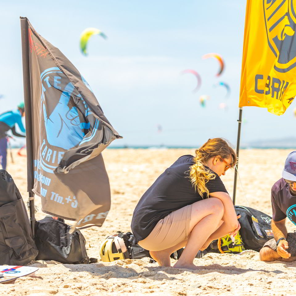 Student and instructor on the beach of Tarifa