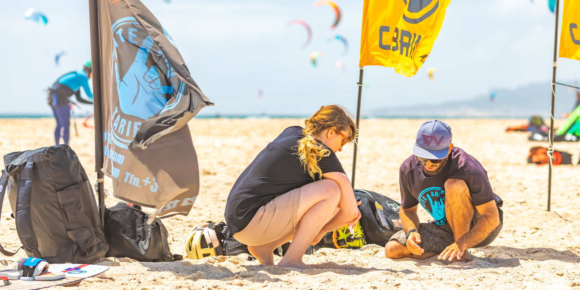 Student and instructor on the beach of Tarifa